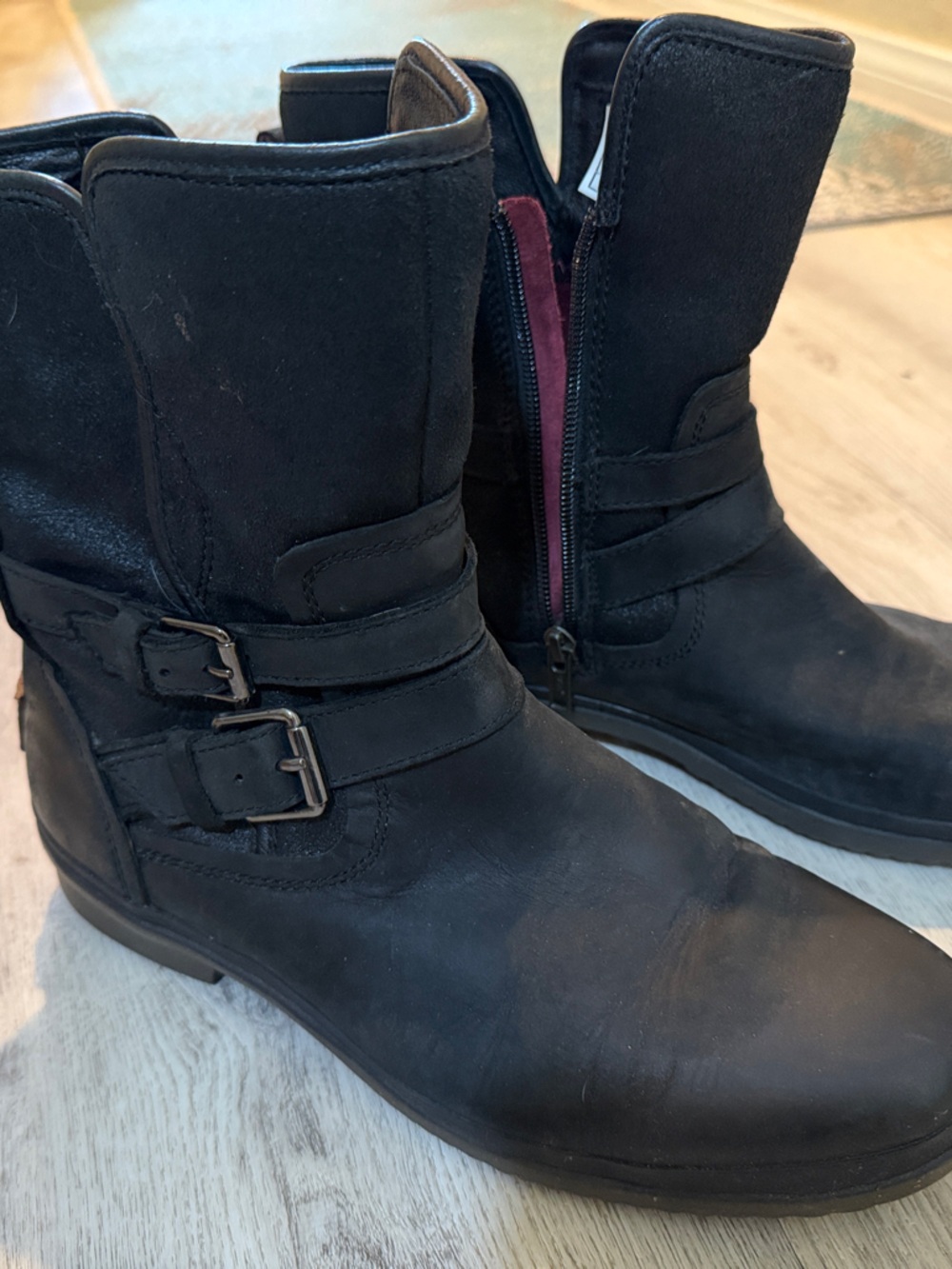 Waterproof UGG Simmens Black Leather & Suede Buckle Zip Ankle Boots